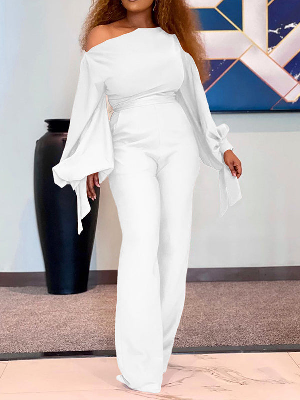 White Boat-Neck Jumpsuit