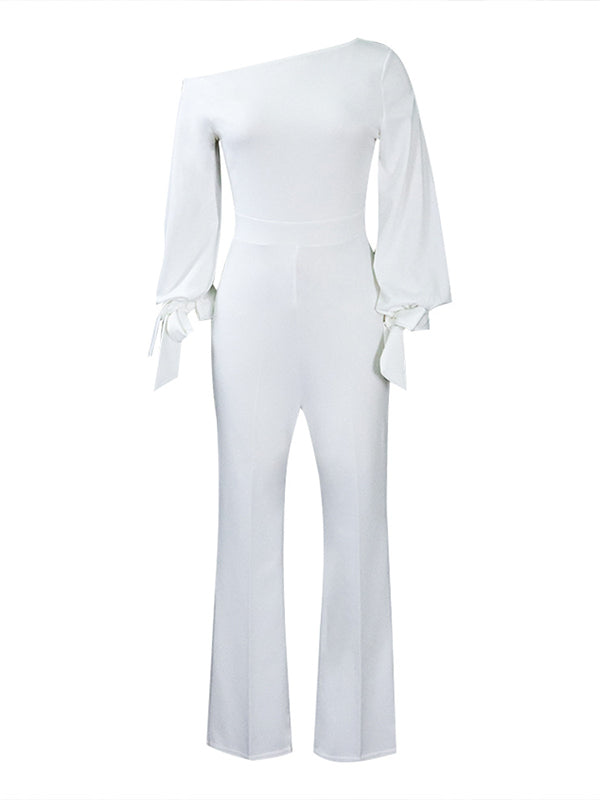 White Boat-Neck Jumpsuit