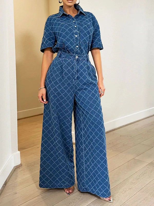 Denim Shirt & Wide-Leg Pants Set