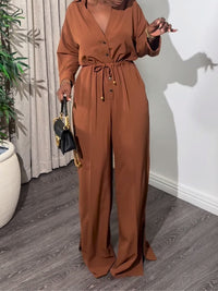 Button-Front Tied Jumpsuit