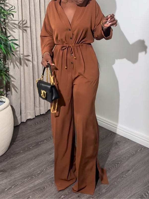 Button-Front Tied Jumpsuit