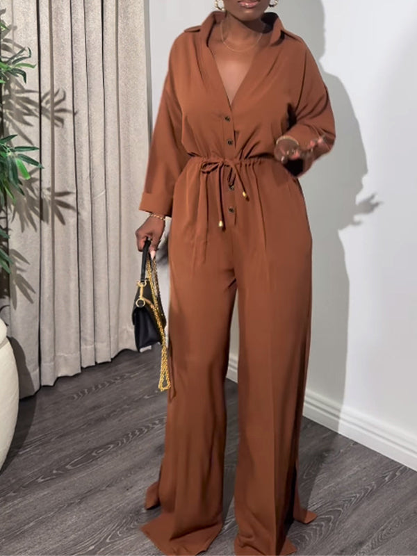 Button-Front Tied Jumpsuit