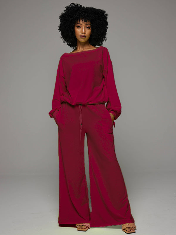 Tied Sleeve Sweatshirt & Wide-Leg Pants Set