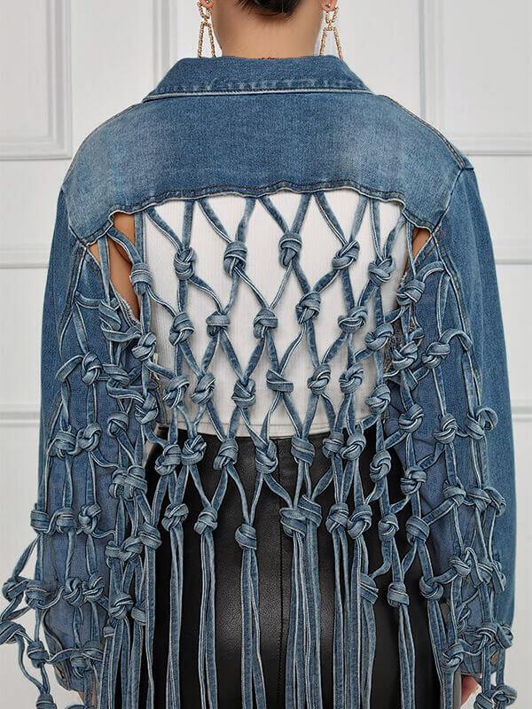 Fishnet-Back Denim Jacket